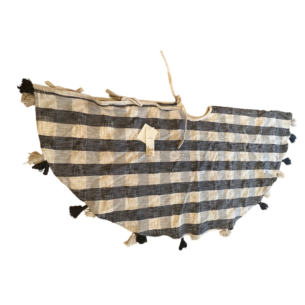 Shabby Chic 52 Inch Tree‎ Skirt Buffalo Plaid Tassel Neutral Beige Black